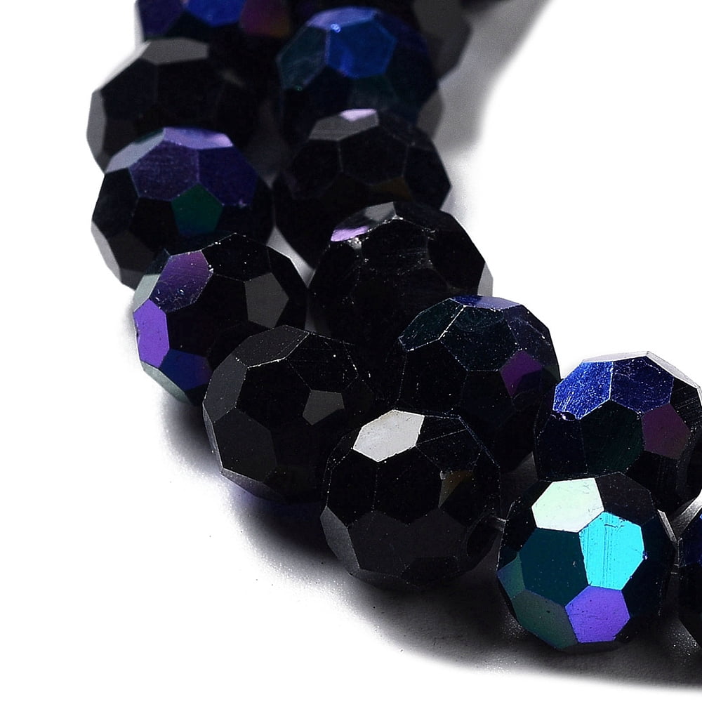 Opaque Glass Beads Strands Faceted Round Black 8x7~7.5mm Hole: 1.2mm about 65~67pcs/strand 19.49~19.69''(49.5~50cm)