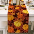 thumbnail image 1 of Chemin de Table d'Automne 70 Pouces de Long Orange Citrouille Érable Coton Lin Foulards de Commode Chemin de Table pour Cuisine Café/salle à Manger/canapé/table d'Appoint Chambre Maison Salon Foulards Déco pour Fête Di, 1 of 7
