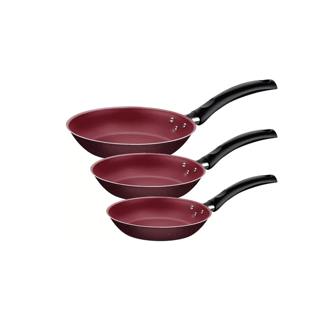 Set De Tres Sartenes Antiadherente Color Rojo Granito