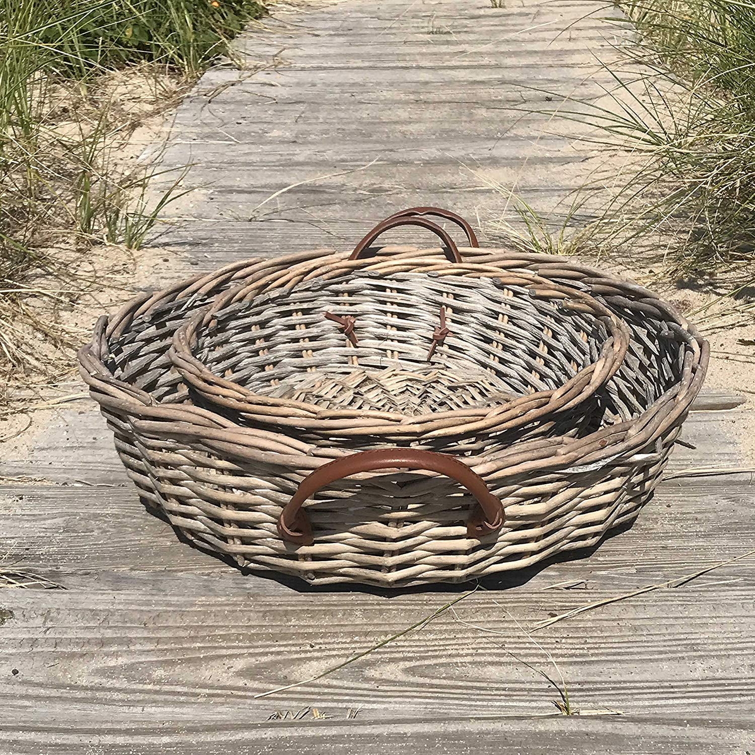 StyleWell Round Open Weave Wicker Storage Baskets (Set of 2