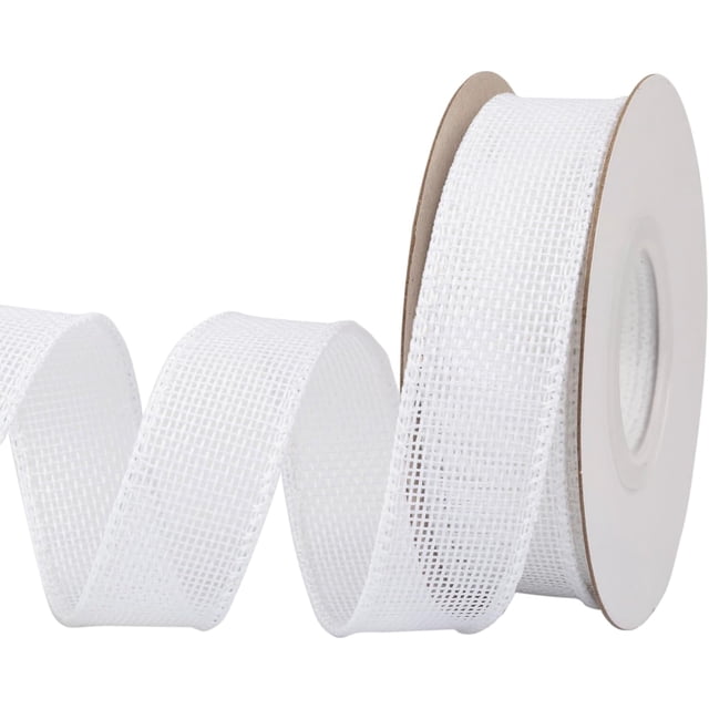 Joycrosso Burlap Wired Edge Ribbon 1 inch x 10 Yards, White, Ideal for Crafting, Gift Wrapping, Wreath, Christmas Tree, and Rustic Wedding Decorations