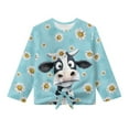 thumbnail image 5 of Xixirimido Cow Daisy Flower Blue Pattern Girls Casual Tunic Tops Tie-hem Long Sleeve Loose Soft Blouse T-Shirt Cute Graphic Girls Shirts, Size 5-6, 5 of 7