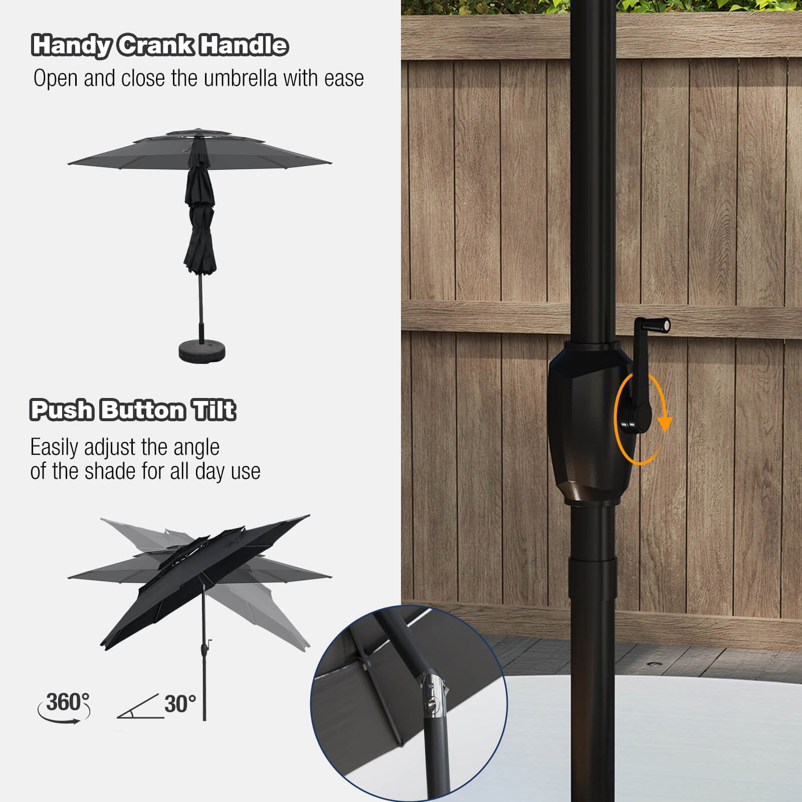 Costway 10 ft 3-tier Vented Patio Umbrella Large Market Table Umbrella Outdoor Sun Shade Black