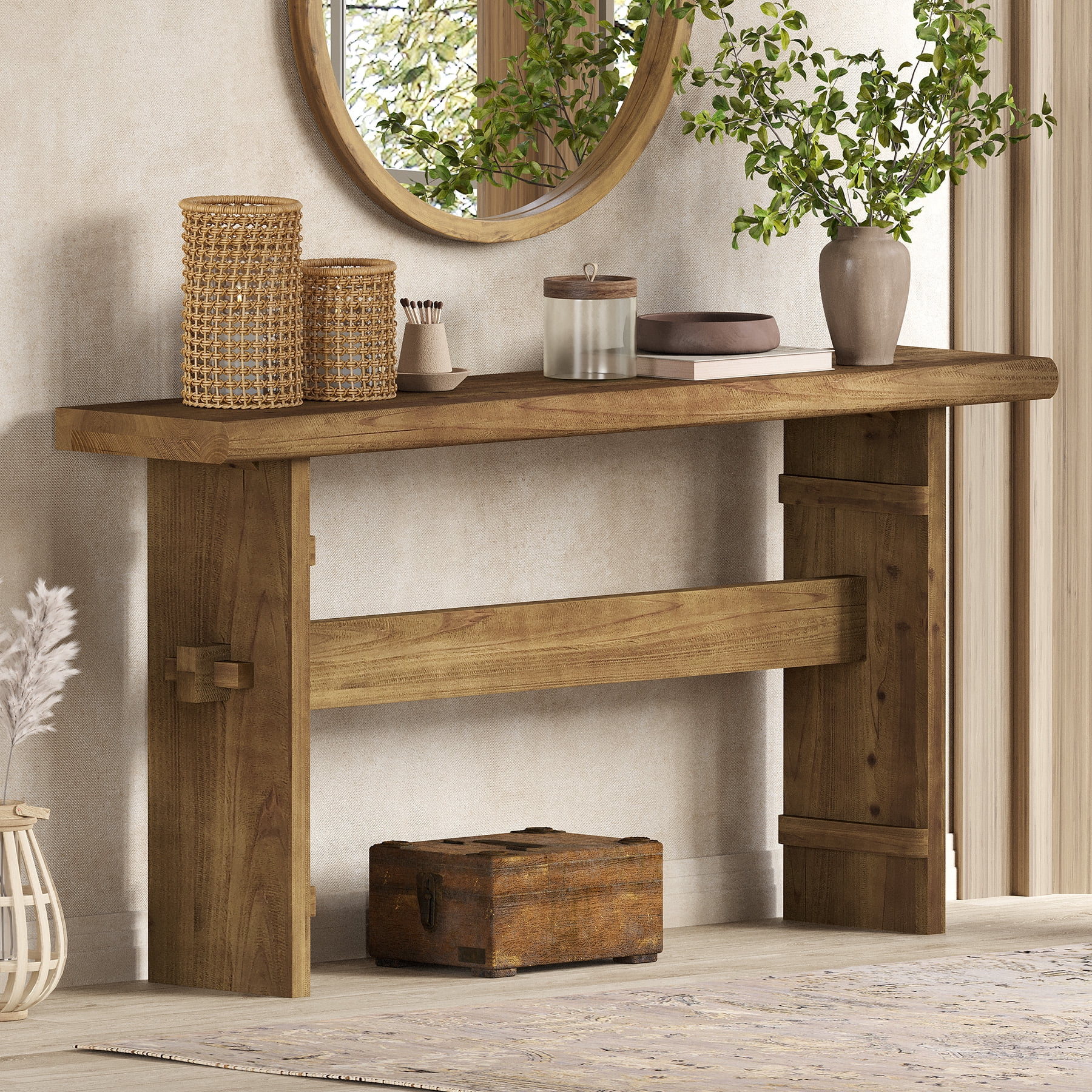 Finmind Solid Wood Console Table for Entryway, 63-Inch Long Farmhouse Sofa Table Behind Couch, for Foyer, Hallway, Living Room