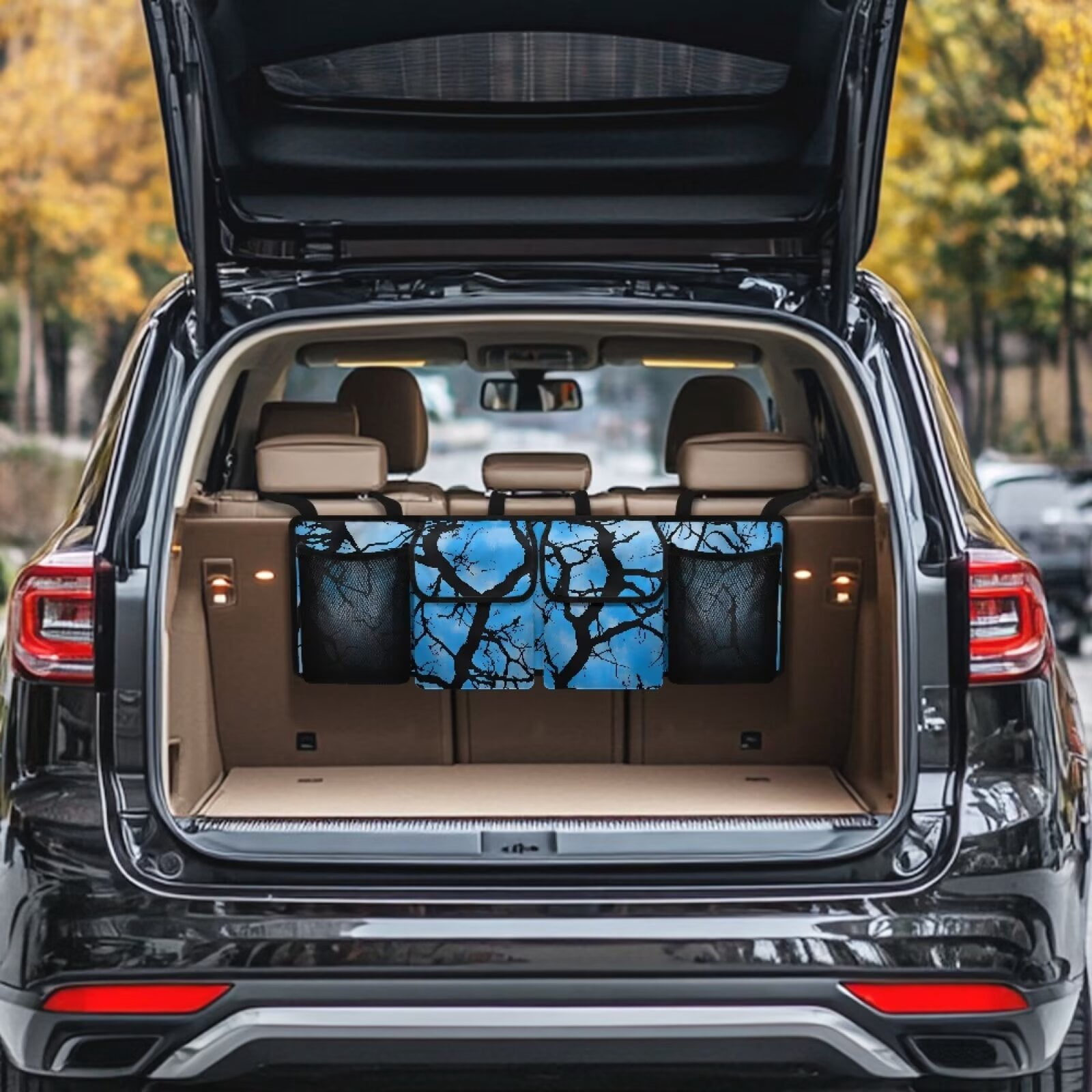 KUIFORTI Car Trunk Organizer and Storage, Detachable Seat Back Hanging Organizers Storage with Lids, Novelty Car Accessories Interior for Sedan, SUVs, Vans, Blue Camouflage