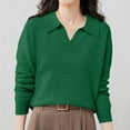 thumbnail image 3 of VISALY Polo Pullover Sweater Knitted Pullover Soft Touch Funnel Long Sleeve Soft Warm Cozy Polo Shirts Sweaters Cropped Sweater Pullover Sweater Lightweight Knit Loose Pullover Blackish Green XL, 3 of 8