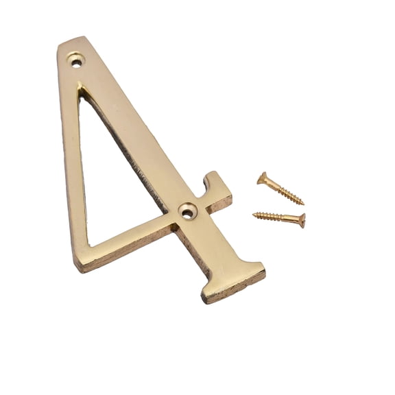 AARGKRAFT 4" Brass House Hotel Door Number Plaque Sticky Numeric Numerical Digit 0-9 [4 (Four)]