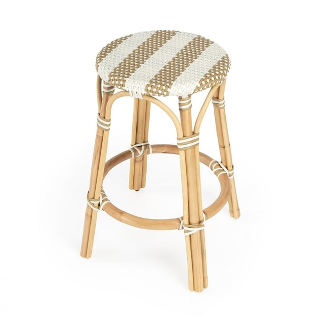 Butler Specialty Company Tobias Rattan Round 24" Counter Stool - Tan and White