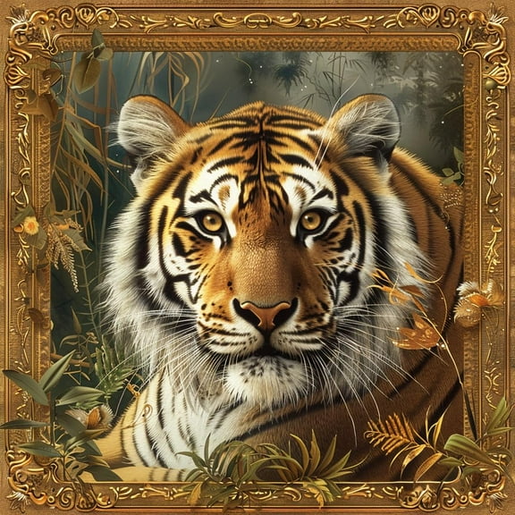 Wild Tiger Stare Front DIY 11CT Stamped Cross Stitch Kits for Beginners Easy Needlepoint Embroidery Counted Cross Stitch Art Craft for Wall Decoration 14x14inch(4)