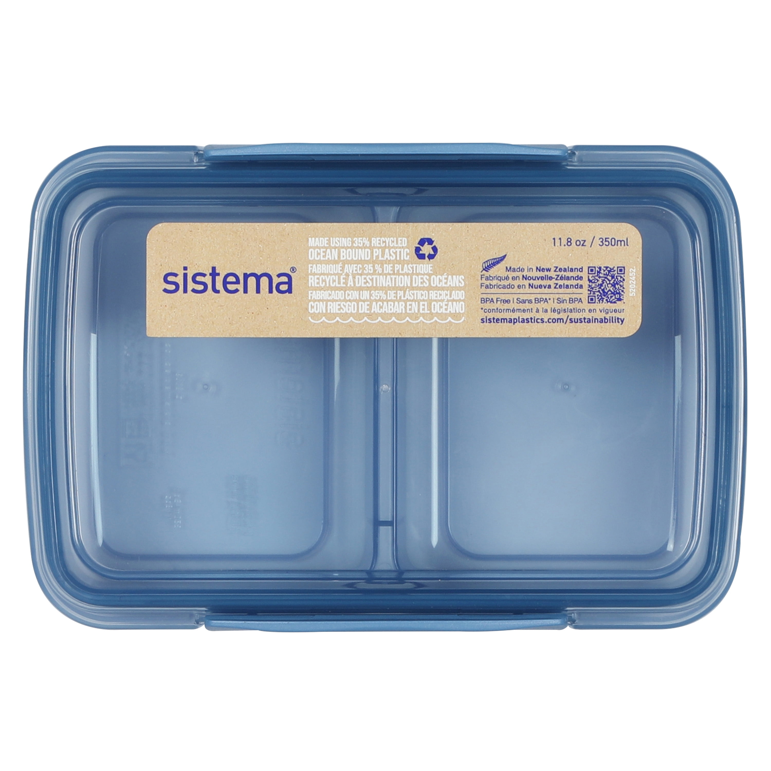 Sistema Ocean Bound Plastic Small Split Food Storage Container, 350 mL, BPA-Free, Teal or Blue (Not Selectable)