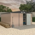 thumbnail image 6 of COZONY 12x12FT Lean‑To Storage Shed, Heavy‑Duty Galvanized Steel Outdoor Metal Shed with Lockable Door & Air Vents,Brown, 6 of 7