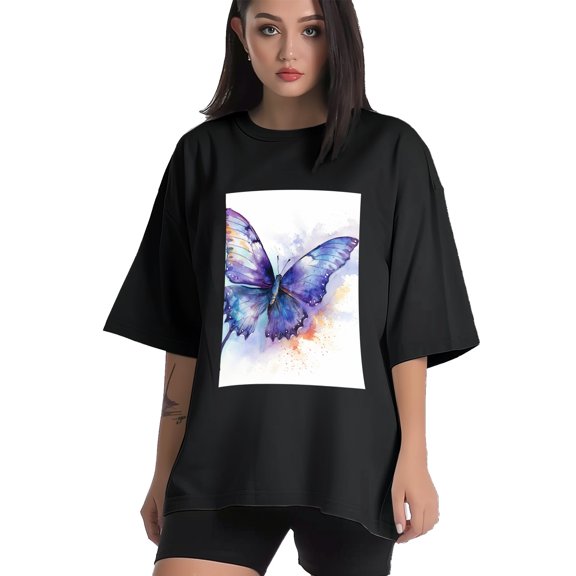 Plus Size Shirt for Women Black Tops for Women Short Sleeves Shirt for Women Butterflie T Shirt Crewneck Shirt for Women XS