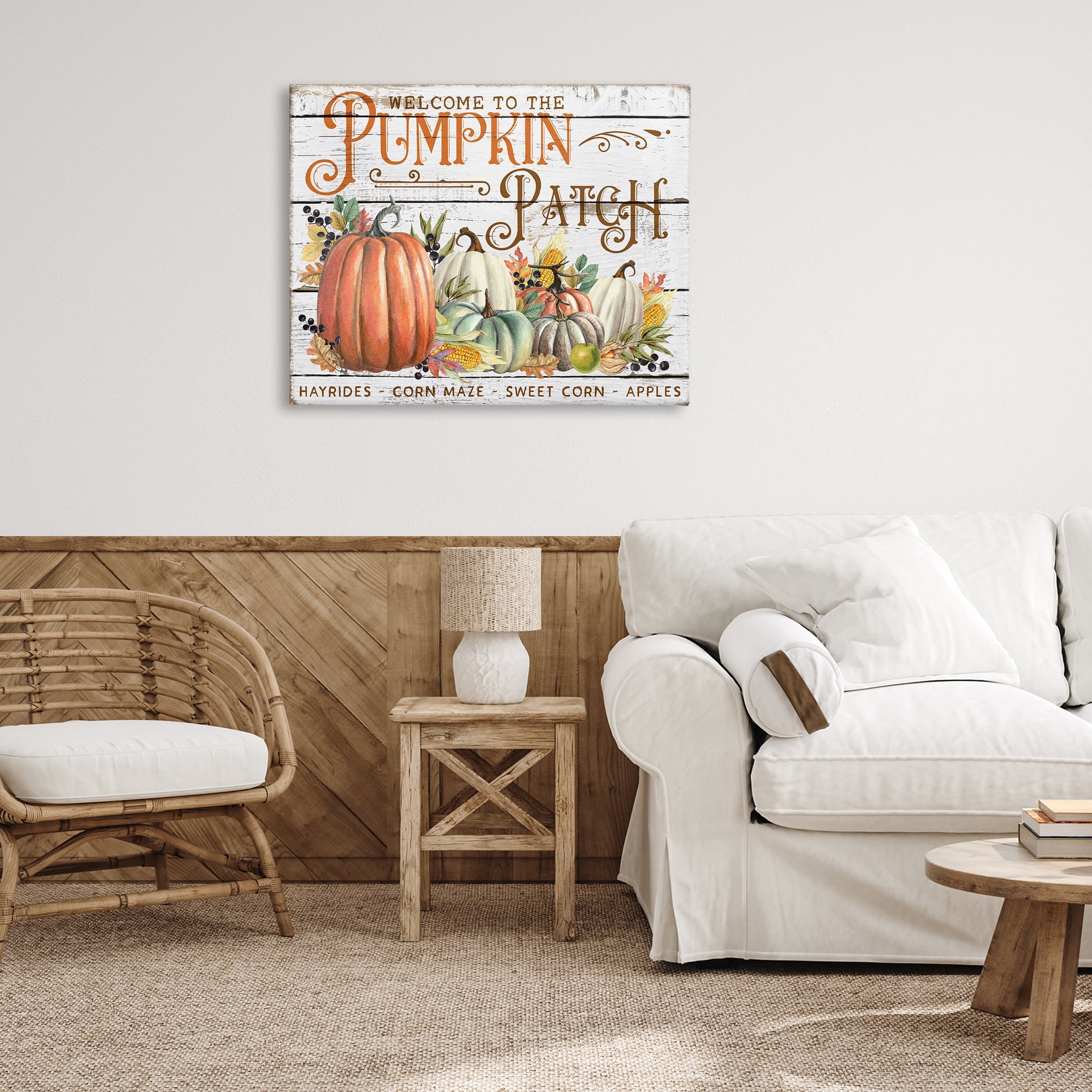 Stupell Industries Welcome Pumpkin Patch Holiday Painting Gallery Wrapped Canvas Art Prints Wall Art, 40 x 30