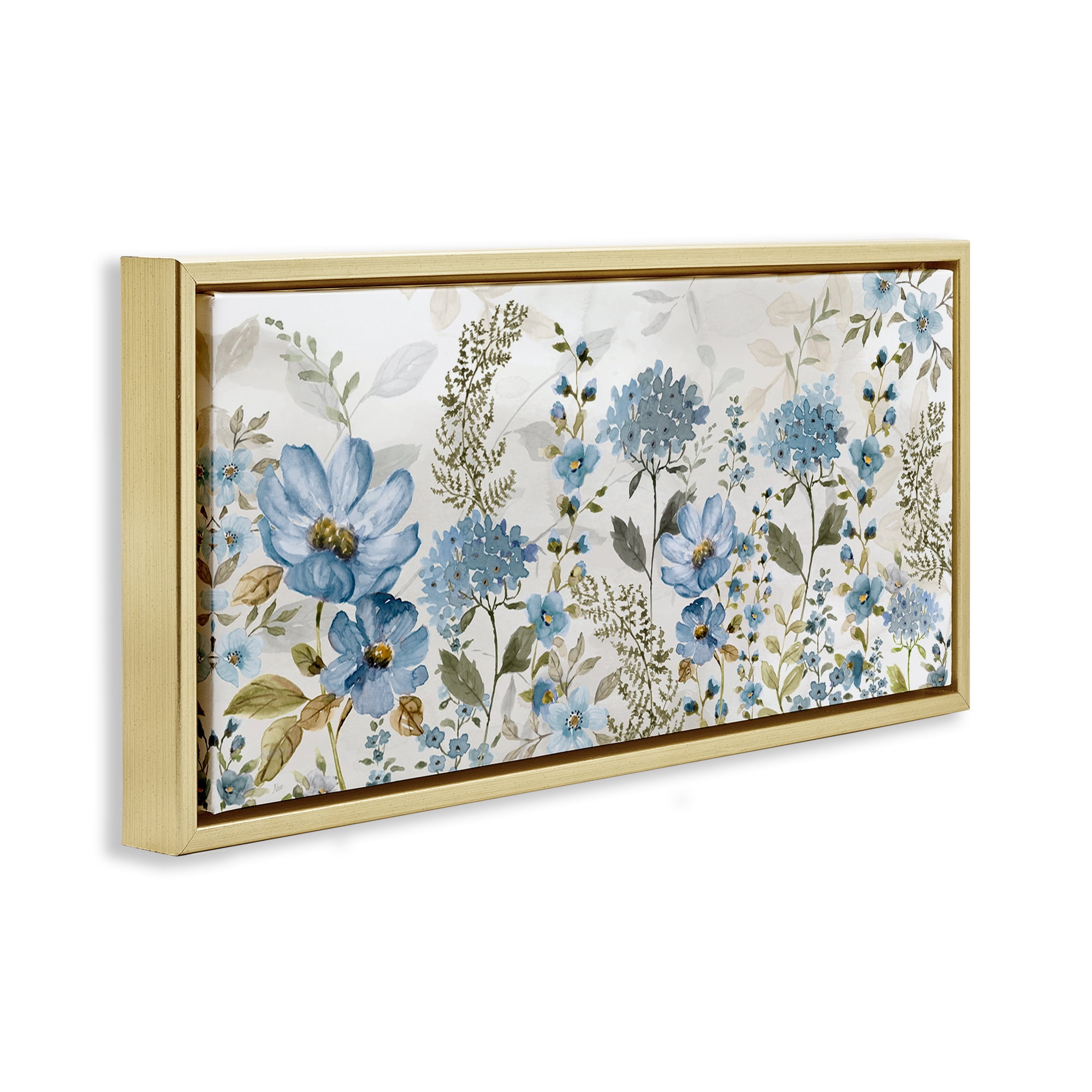 Stupell Industries Subdued Meadow Foliage Gold Framed Floater Canvas Wall Art, design by Nan