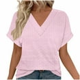 thumbnail image 2 of Deep V Neck Womens Tops Curved Hem Shirts for Women Fashion Trendy Blouses Casual Loose Fit Tees Tops Pink,L, 2 of 6