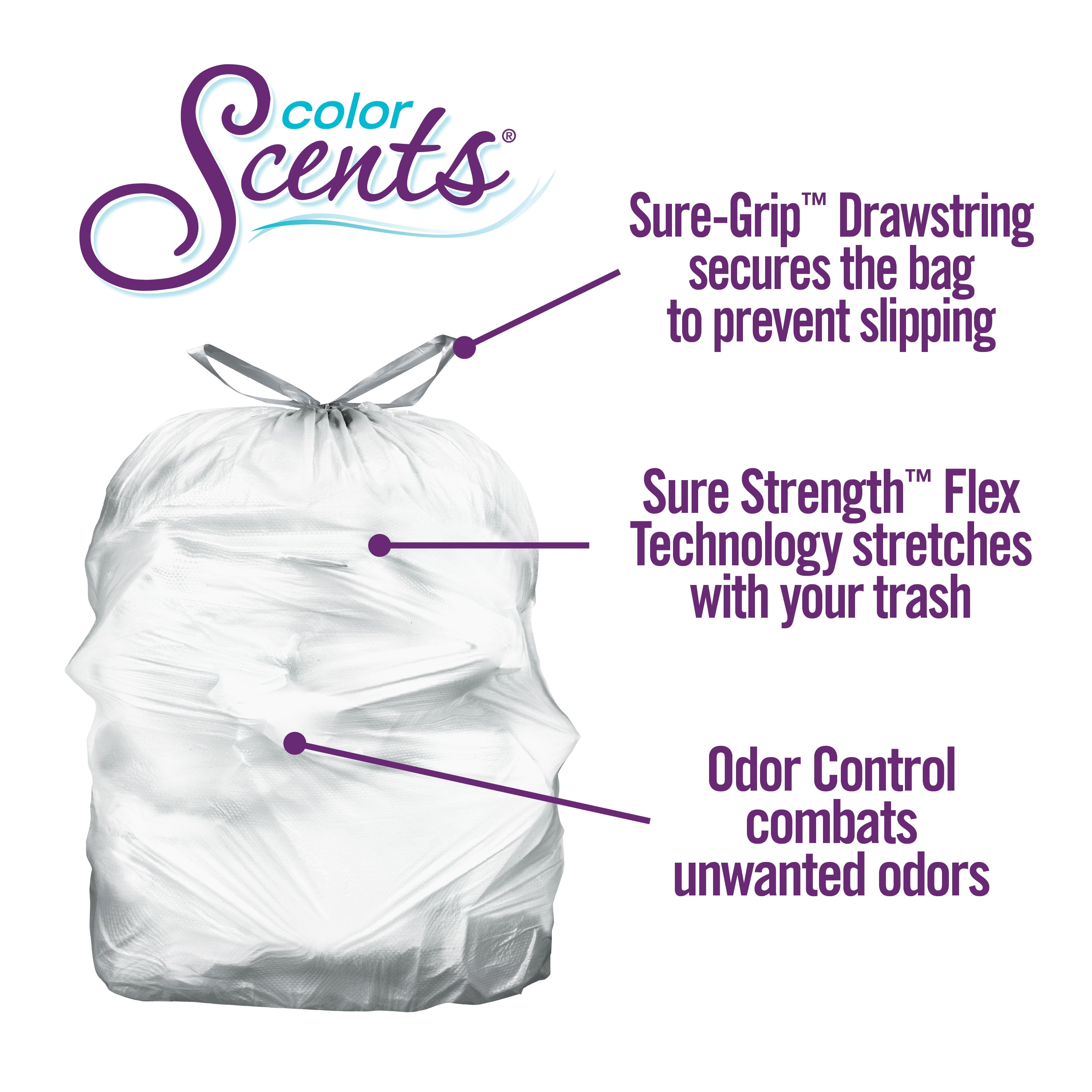 Color Scents Strong Flex Tall Kitchen Trash Bags, 13 Gallon, 40 Bags  (Simply Clean Scent, Odor Control, Stretch Drawstring) 