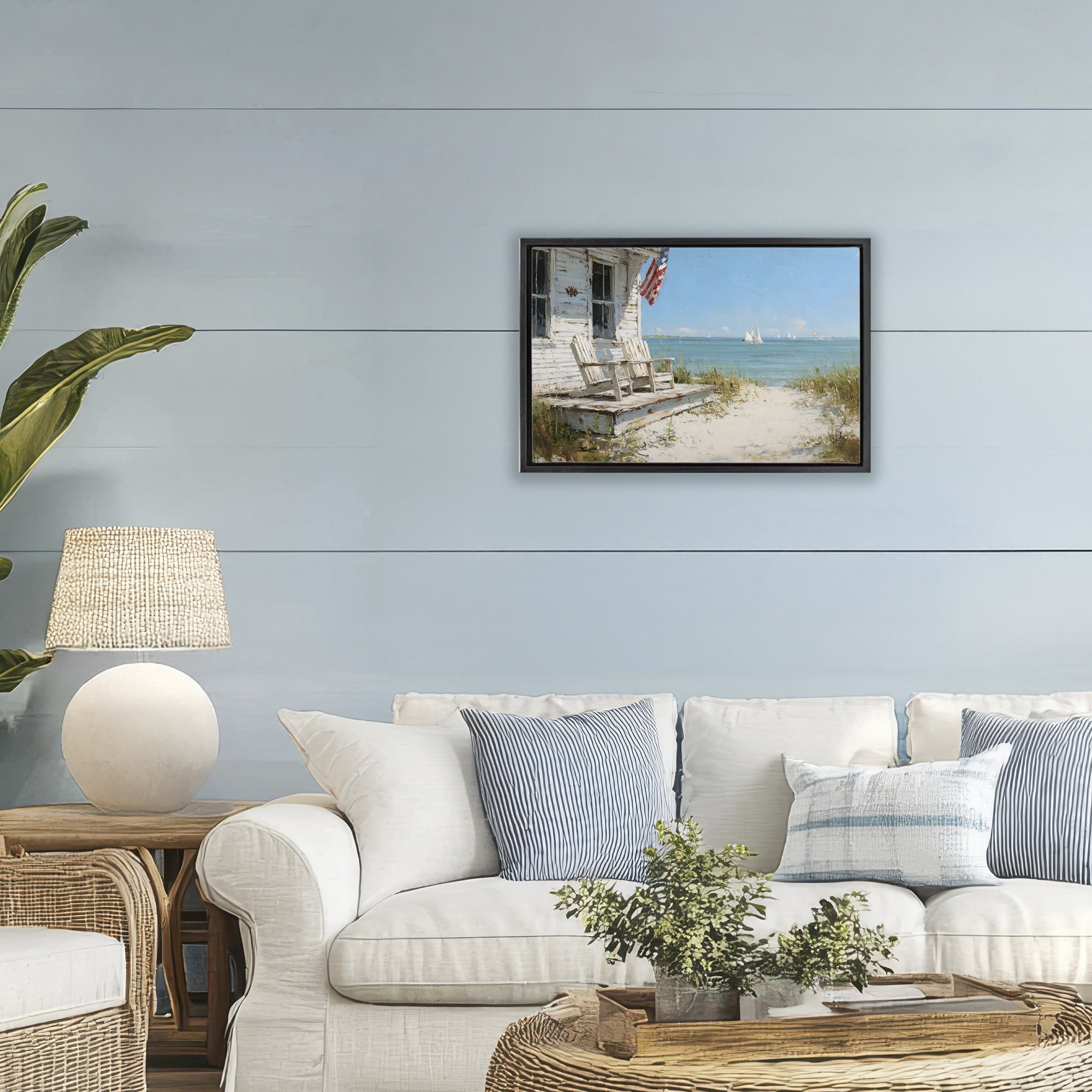 Stupell Industries By The Ocean Cottage Retreat Black Framed Floater Canvas Wall Art, design by Petal Prints Design