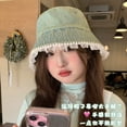 thumbnail image 4 of SikaFu Blue Denim Water Washing Fisherman Hat, Big Head Enclosure, Retro, Old Bucket Hat, Pearl Lace Border Hat Basin, 4 of 7