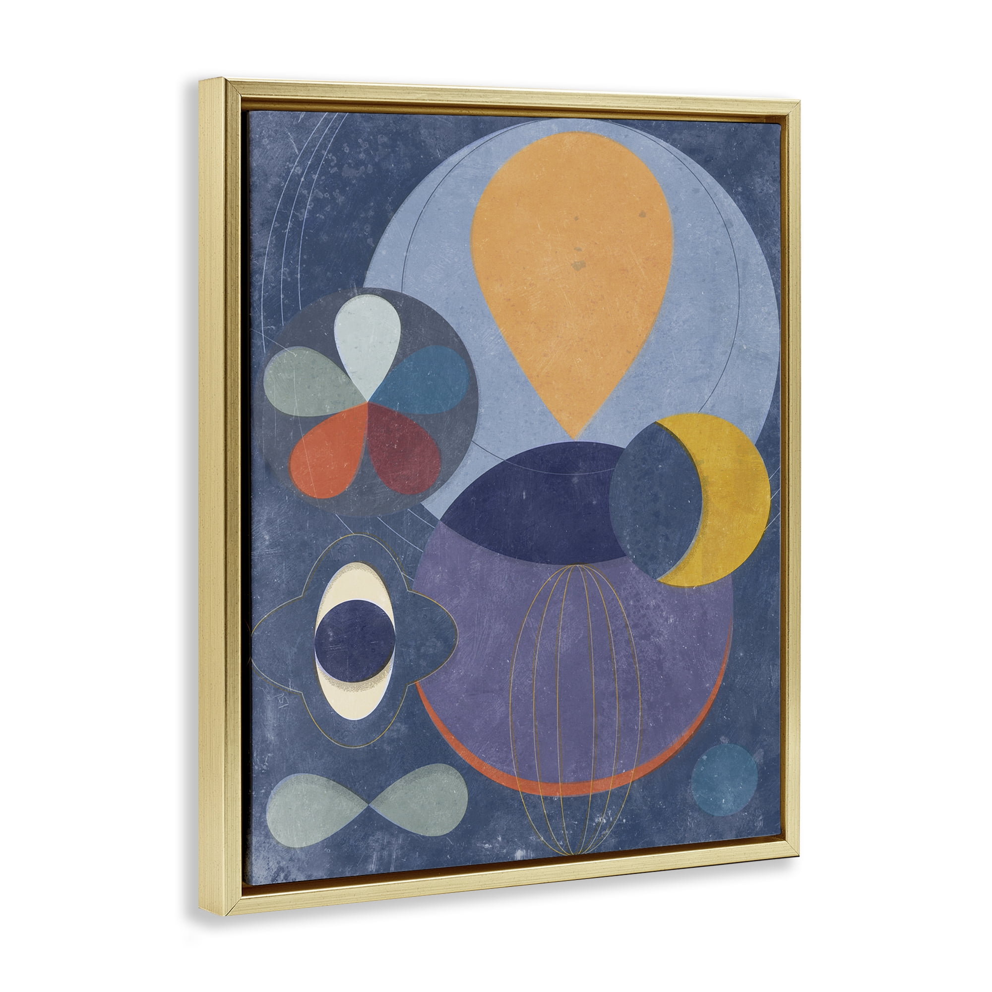 Stupell Industries Blue Retro Collage Abstract Painting Gold Floater Framed Canvas Art Print Wall Art, 17 x 21