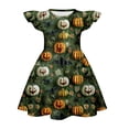 thumbnail image 3 of Dresses For Girls Halloween Pumpkin Pattern Round Neck Flowy Sundress Fall Casual Halloween Wear for Girls Ages 6–14, 3 of 4