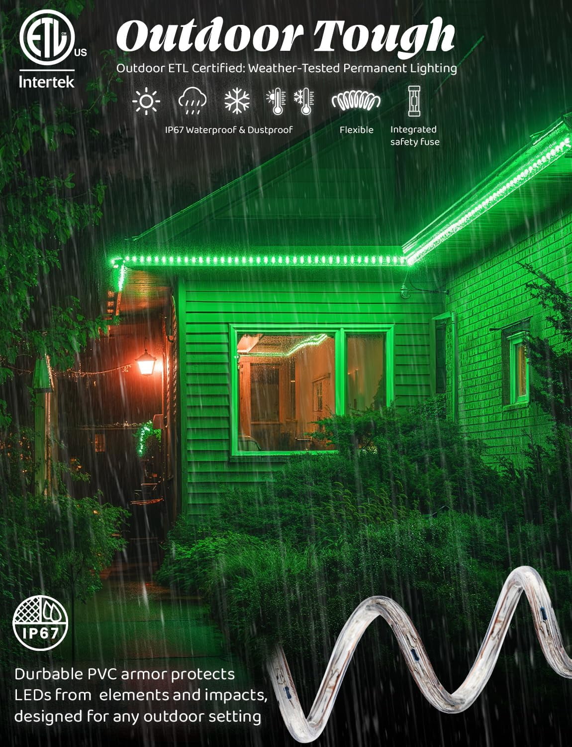 West Ivory 3312LEDs, 300ft LED Outside Rope Lights, Waterproof Permanent Outdoor ETL Certified Connectable Clear Tube, Christmas Palm Tree Holiday Decorative Landscape Patio Accent Lighting - Green
