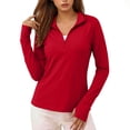thumbnail image 4 of Women's Long Sleeve Quarter Zip Athletic Tops - Lightweight Moisture Wicking Workout Shirts, Slim Fit Running Gym Pullover with Thumbholes Red S, 4 of 6