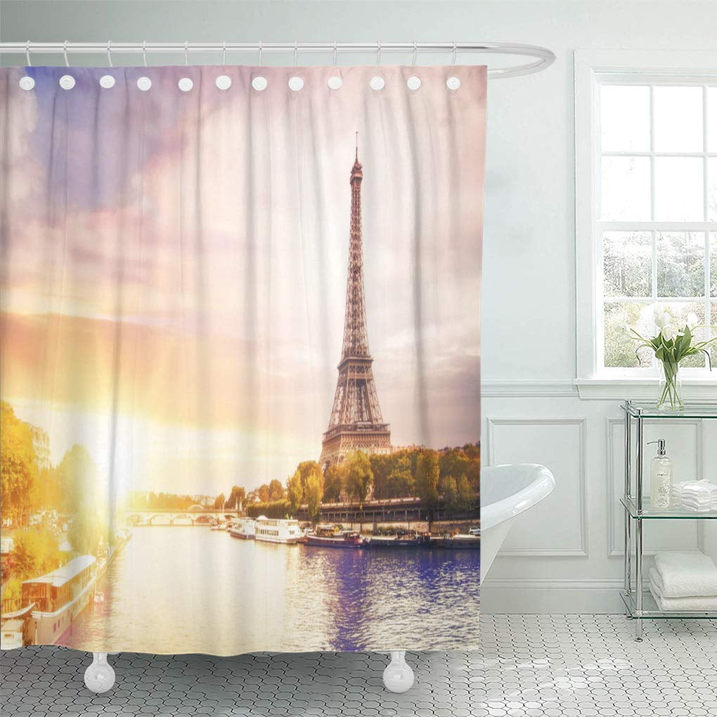 Yusdecor Romantic Sunset Background Eiffel Tower Boats On Seine River Bathroom Decor Bath Shower Curtain 60x72 Inch Walmart Canada