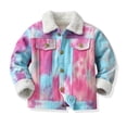 thumbnail image 2 of Sherpa Lined Denim Jacket Kids Tie-dye Ripped Jean Trucker Jackets for Boys Girls Long Sleeve Button up Coat (3-4 Years, Pink), 2 of 4
