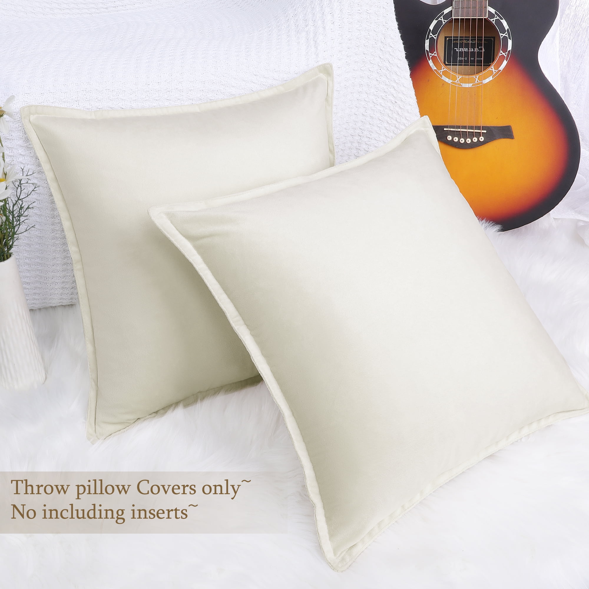 Unique Bargains 2Pcs Velvet Soft for Sofa Throw Pillow Covers Beige White 18"x18"