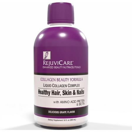 Rejuvicare Liquid Collagen Beauty Formula with Amino Acids, Protein and Biotin, Delicious Grape Flavor, 32 servings