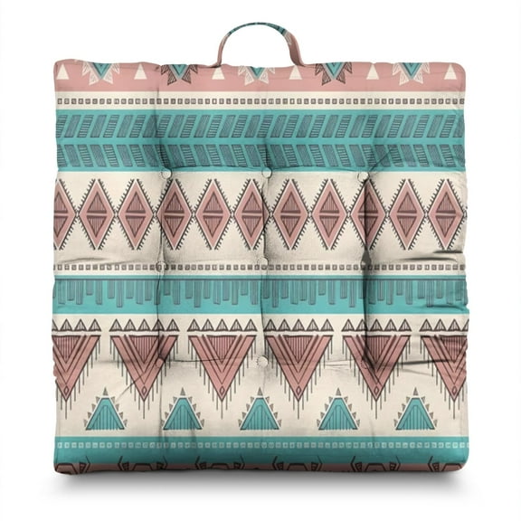 Sketch Style Floor Pillow Large 22 Inch Square Boho Cushion, Abstract Print, Dutch Velvet for Yoga & Home Decor