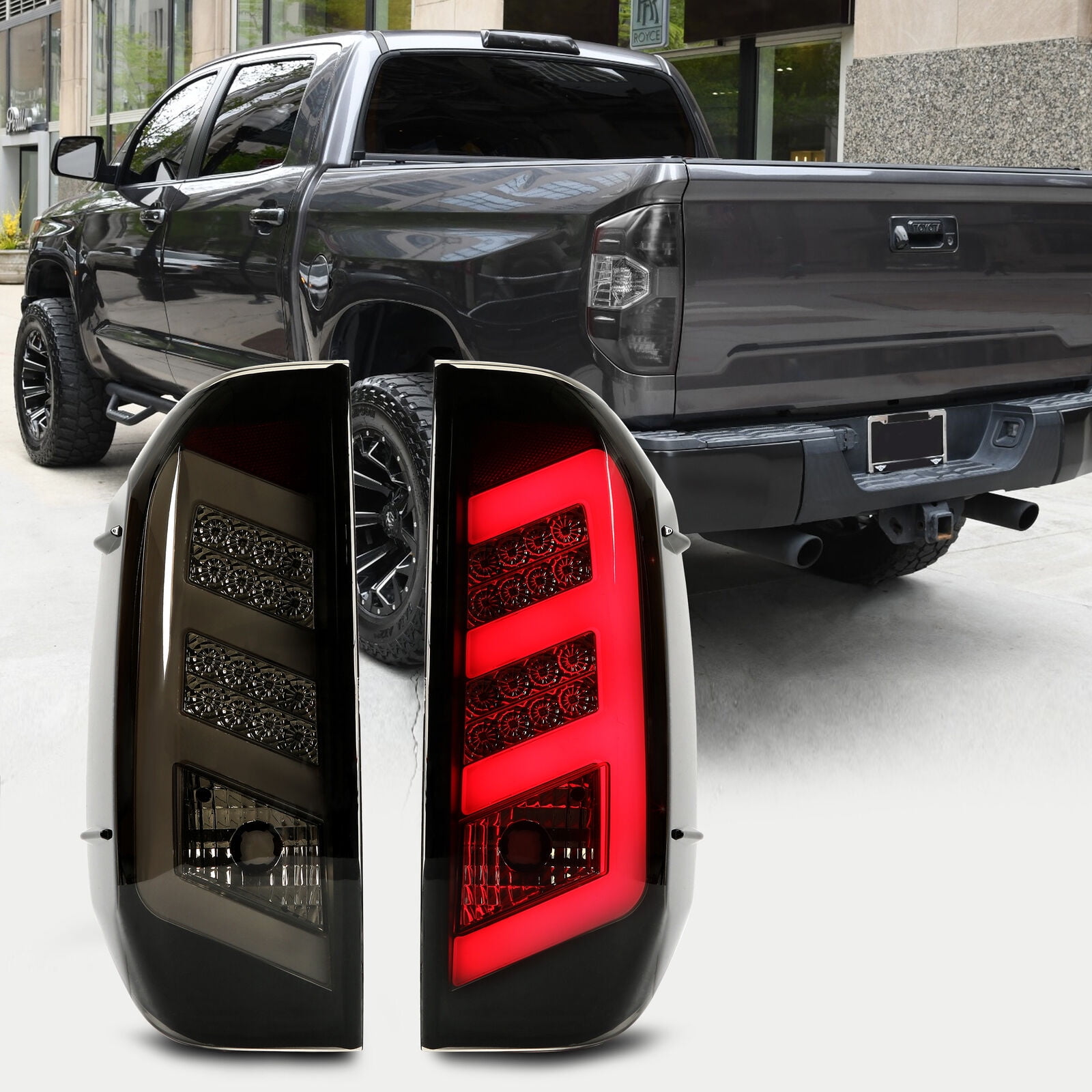 For 2014-2020 Toyota Tundra DRL LED Tail Lights Brake Rear Lamps Black Smoke