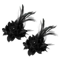 Uxcell Floral Hair Clip, Elegant Flower Feather Brooch Pin Hat Silk Wedding Party Dance Banquet 2 Pcs Black