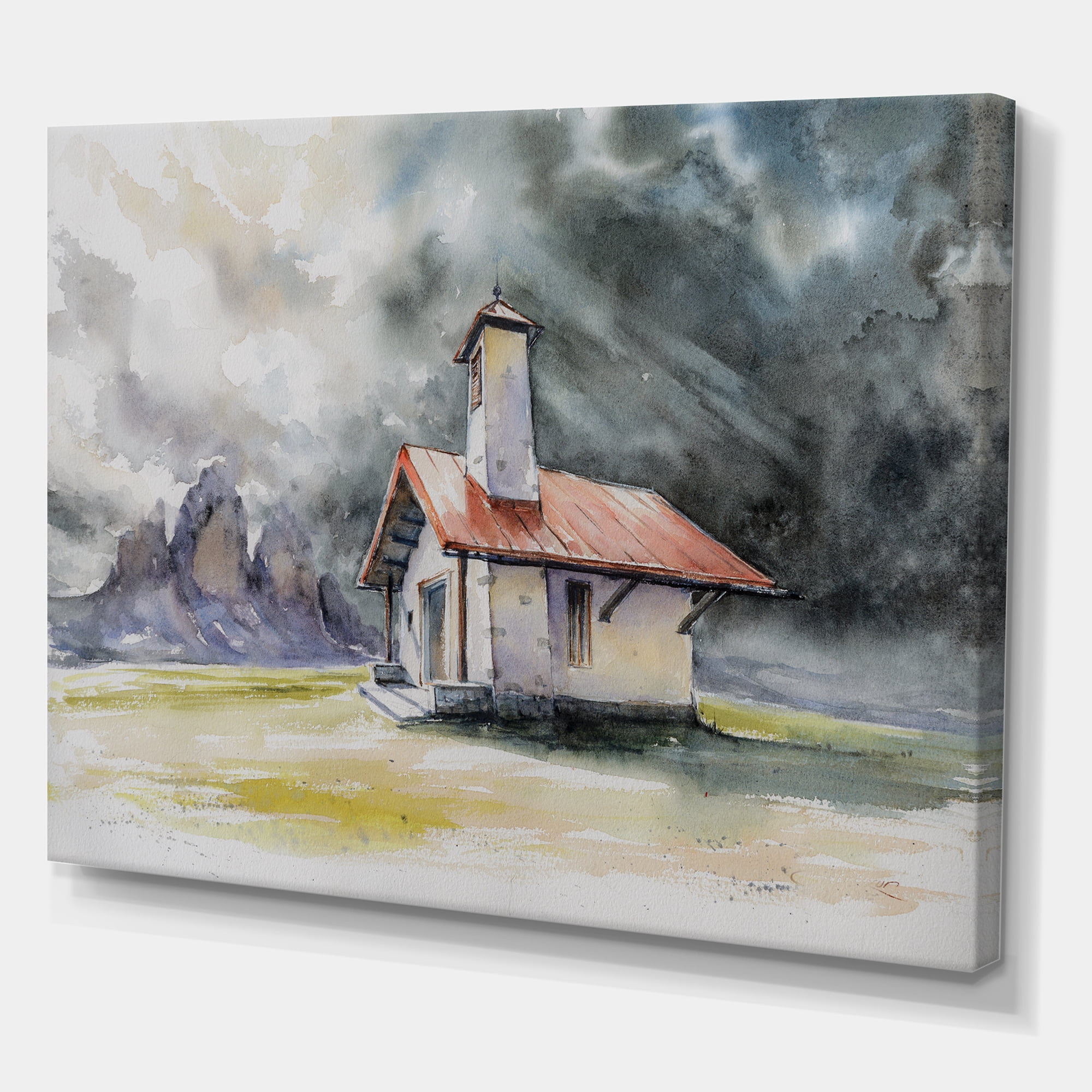 Designart ' Storm On A Rustic House On Mountain Top ' Country Canvas Wall Art Print