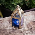 thumbnail image 3 of In the Breeze 9201 — Blue Mini Square Tealight Lantern — Moroccan-Style Boho Chic Tealight Glass and Metal Tabletop Lantern, 3 of 6