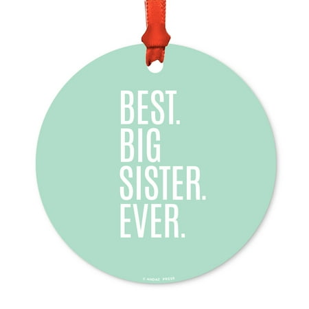 Round Metal Christmas Ornament, Best Big Brother Ever, Includes Ribbon and Gift Bag, Birthday Present Gift