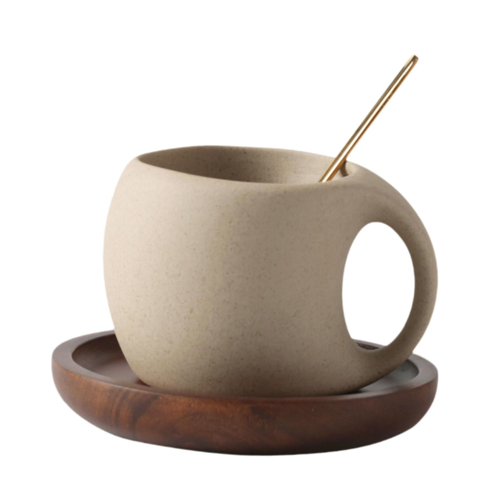 kowaku Ceramic Coffee Mug Coffee Cup Wide Mouth with Handle Unique 250ml Beverage Drink Cup Espresso Cup for Cafe Kitchen Restaurant with Saucer