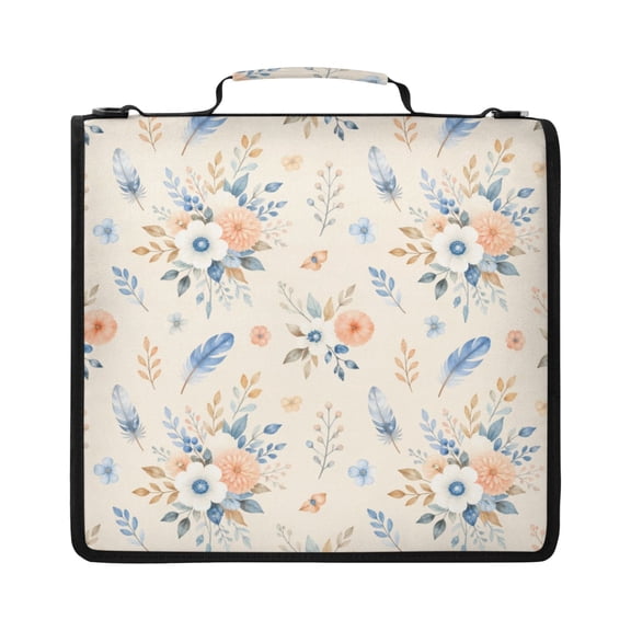 Zipper Binder with Shoulder Strap 2 inch 3 Ring Waterproof File Folder Organizer Bag 500 Sheet Fresh Floral Bouquet Pattern