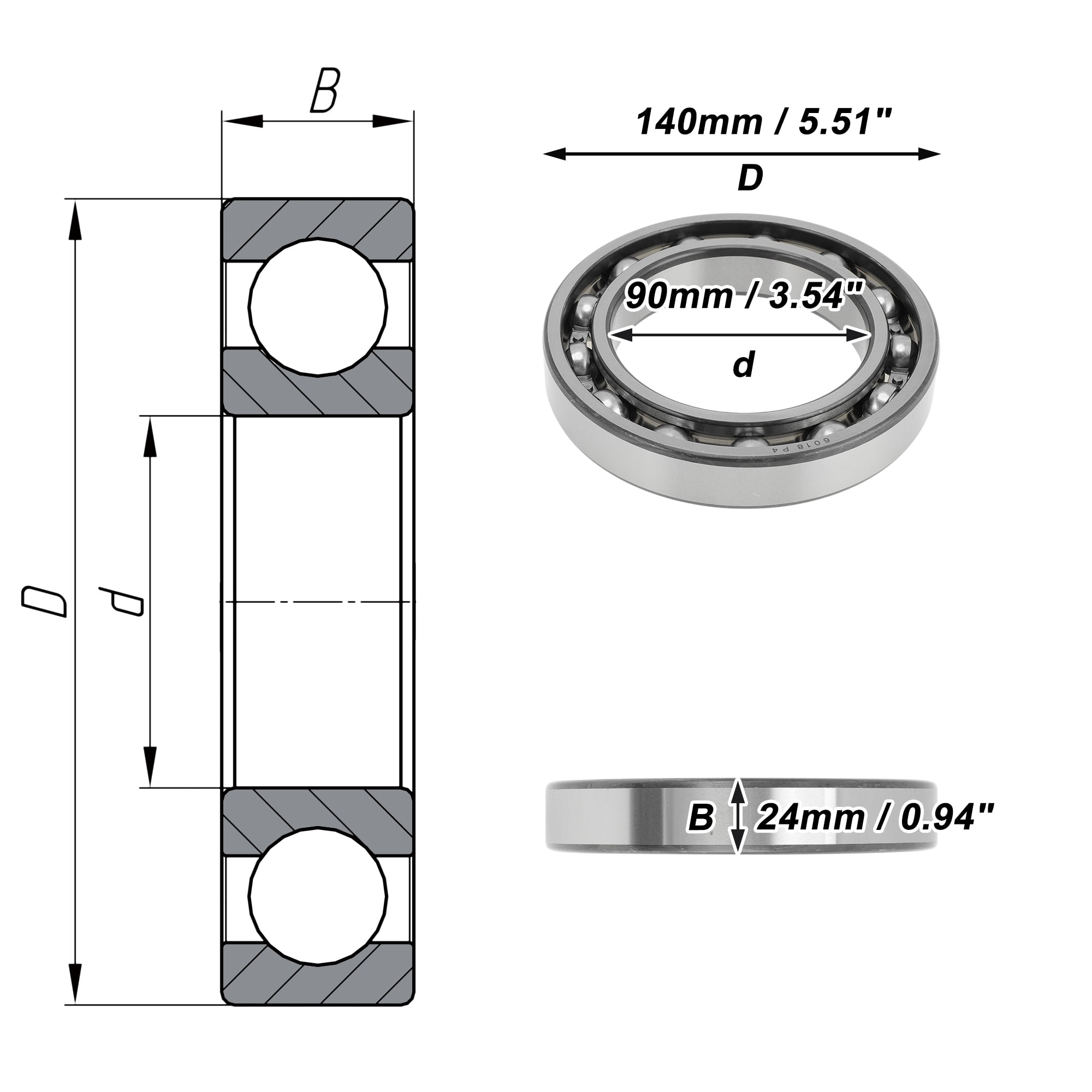 Unique Bargains 6018 Deep Groove Ball Bearings 90x140x24mm P4 Open Type Lubricated Bearings 1 Pc Car Scooter Skateboard Wheel Universal Silver Tone