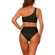 thumbnail image 3 of INSPIRAR CHIC Traje de baño de una pieza para mujer, con un solo hombro, corte asimétrico en la cintura, bañador de canalé, monokini, talla X pequeña, negro, 3 of 5