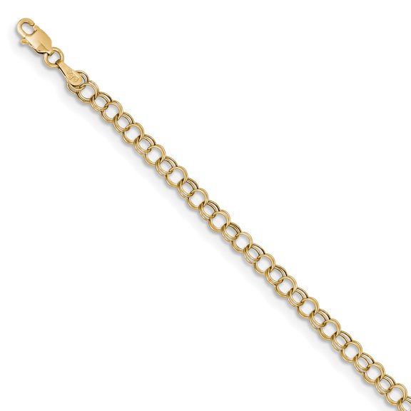 10K Yellow Gold Hollow Double Link Charm Bracelet