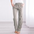 thumbnail image 3 of SDNall Women Casual Cotton And Linen Drawstring Elastic Waist Long Straight Pants, 3 of 9