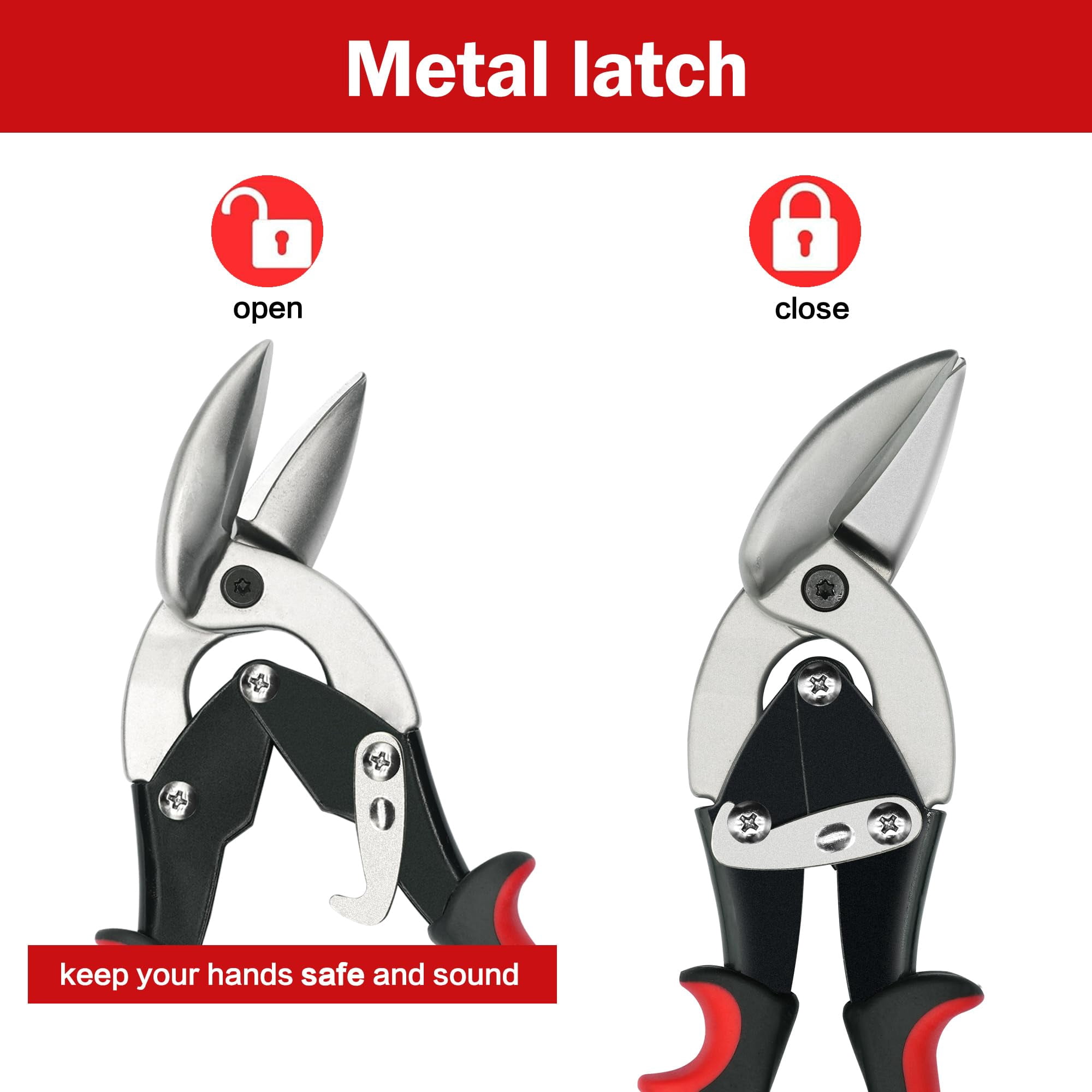 2pcs Left And Right Regular Tin Shears Metal With Comfort Grip Safety Lock Suitable For Thin  Moderately Hard Materials
