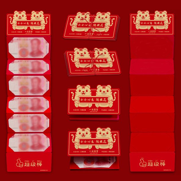 Año creativo del tigre Paquete de dinero de la suerte con sobre rojo plegable de bolsillo rojo Ndcxsfigh Para estrenar