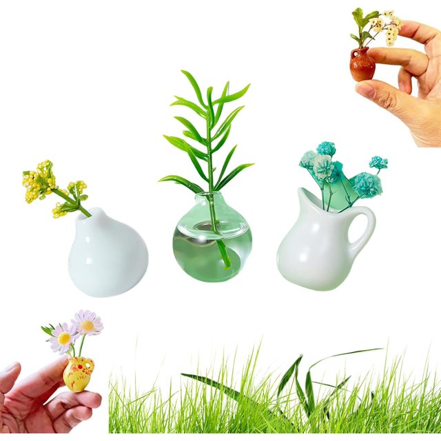 Mini Ceramic Vase Magnets, Mini Vase Magnets for Fridge, Magnetic Vases for Refrigerator, for Air Conditioners Fridge House Real Plants, Kitchen, Office Decoration (3PCS-B)