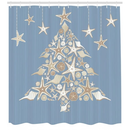Christmas Shower Curtain Nautical Elements Sea Life Theme With
