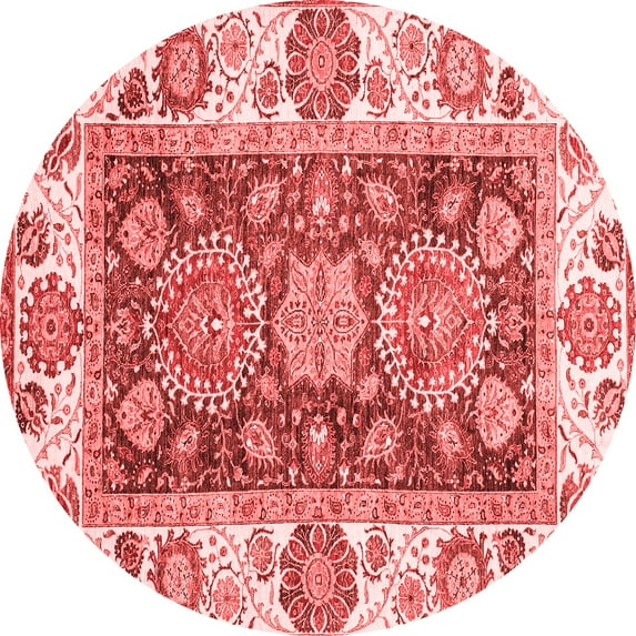Ahgly Company Machine Washable Indoor Round Oriental Red Traditional Area Rugs, 4' Round