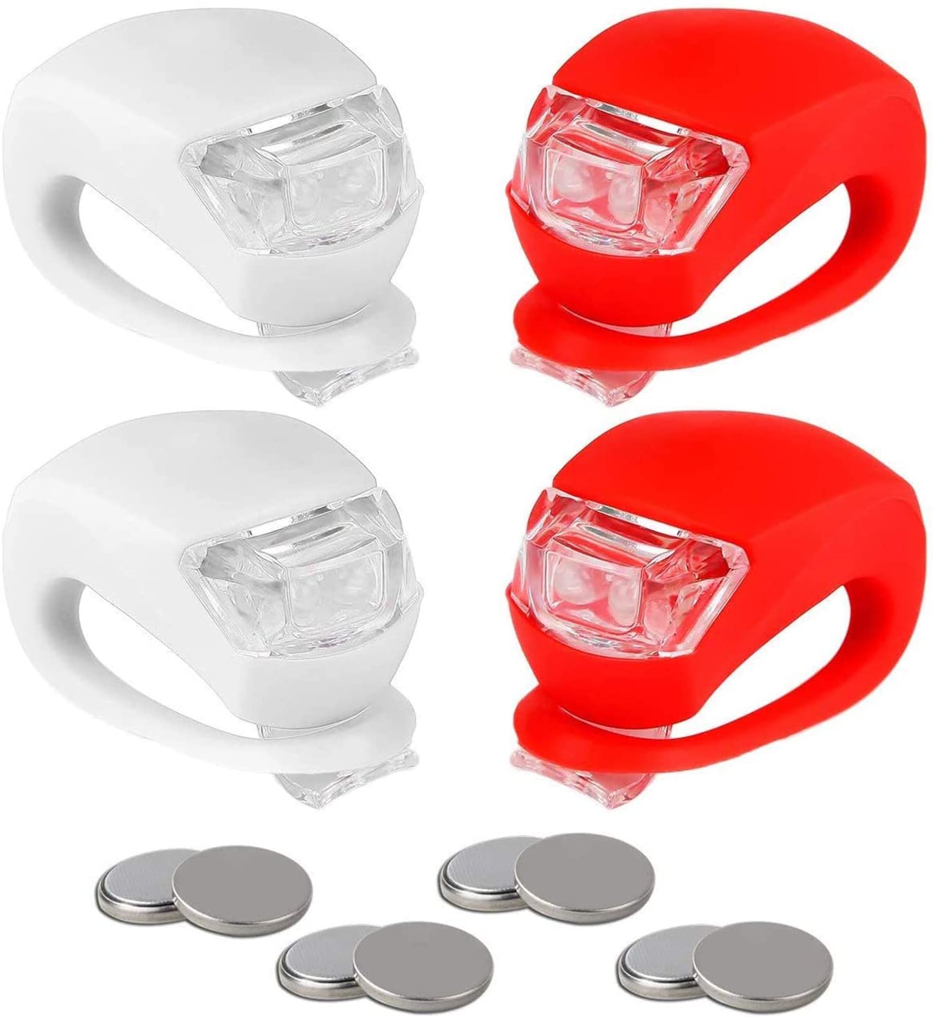 18 Pieces Bicycle Lights Front and Rear Silicone LED Bicycle Light Waterproof Bike Headlight and Taillight with The Same Applicable Battery Models for Road Bike Mountain Bike Multi Color