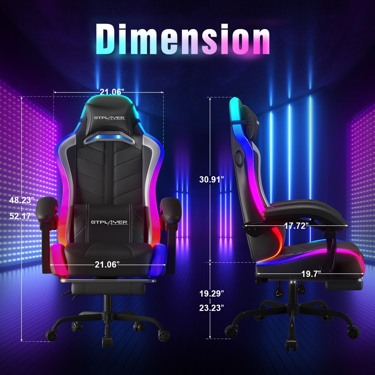 GTRACING GTW500 Lumina Elite LED Gaming Chair, Black