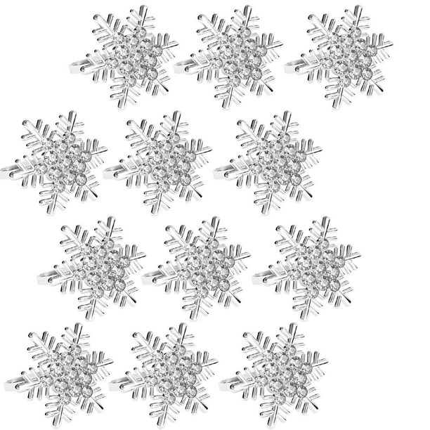 12 porta servilletas navideños con forma de copo de nieve, modernos y decorativos. plata